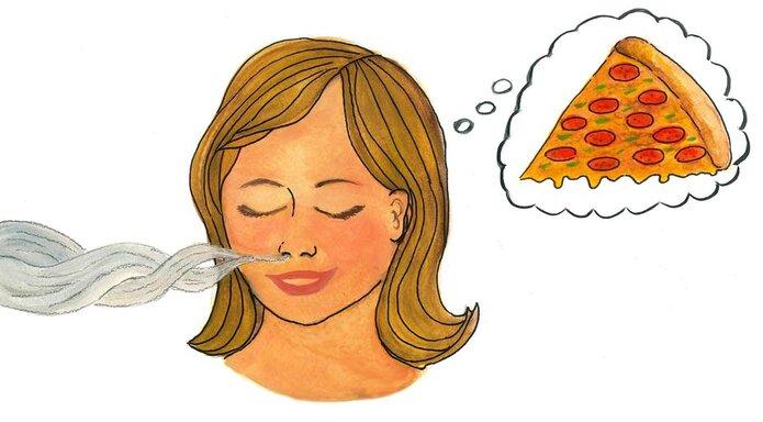 ragazza odora profumo di pizza