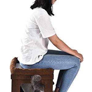 casetta per gatti di amazon basic con ragazza seduta sopra